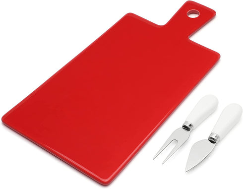 Sweese 818.104 Cheese Board Charcuterie Board Set with Knife, Cheese Serving Platter with Handle for Display, Entertaining and Serving, Fancy House Warming Gift, Red