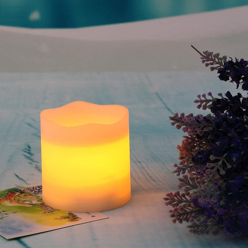 Outdoor Indoor Flameless Pillar Candles, 4 Pack Plastic Resin Battery Operated Electric LED Candle Sets with Cycling 24 Hours Timer Function for Home Party Wedding Decoration, 3"x3"