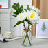 Artificial Peony Arrangements in Round Glass vase for Home Table Office Wedding Decoration. Fake Flowers in Pot, Table centerpieces Party Indoor Decor Gifts for Honey. Great, White, 15.4 inches tall