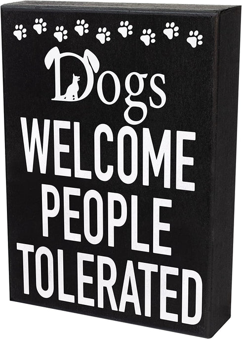JennyGems Dogs Welcome People Tolerated Sign, 8x6 Inch Hanging Wall Art, American Made, Dog Decor, Dog Gifts, Funny Dog Signs