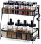 Homeweeks Spice Rack Kitchen Cabinet Organizer - 2 Tier Spice Organizer 5 Hooks Bathroom Organize Countertop Holder - Pantry Shelves Seasoning Storage Shelf Sink Rack for Kitchen (Black)