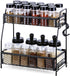 Homeweeks Spice Rack Kitchen Cabinet Organizer - 2 Tier Spice Organizer 5 Hooks Bathroom Organize Countertop Holder - Pantry Shelves Seasoning Storage Shelf Sink Rack for Kitchen (Black)