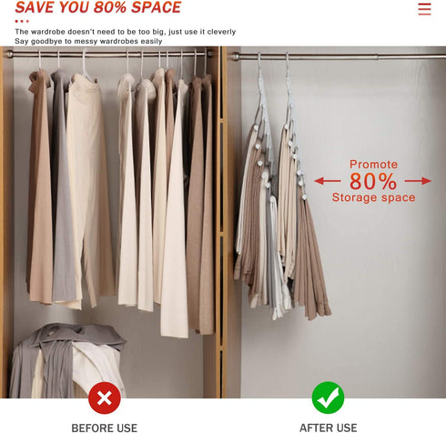 AIR&TREE 2 Pack Pants Hangers Space Saving,Anti-Rust Plastic Hangers,Durable and Sturdy Hangers for Pants Scarf Jeans Slack Trousers Ties Towels,Multiple Pants Hangers 6 in 1 (White)