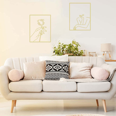 Hotop 2 Pieces Modern Minimalist Abstract Line Art Decor Minimalist Line Drawing Wall Art Decor Line Drawing Metal Wall Art Poster Abstract Woman's Body Shape Art Print for Bedroom Living Room (Gold)