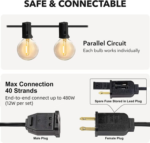 RTTY Outdoor String Lights 25ft, G40 Led Patio Lights with 13pcs Bulbs,Waterproof Shatterproof Dimmable Hanging Globe Outdoor Lights for Cafe,Bistro & Backyard