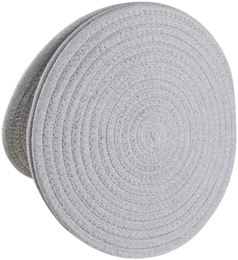 SHACOS Round Placemats Set of 4 Heat Resistant Cotton Rope Braided 12 inch Place Mats for Dining Table Thick Fabric Absorbent Table Mats Trivet (Light Gray, 12 Inch)