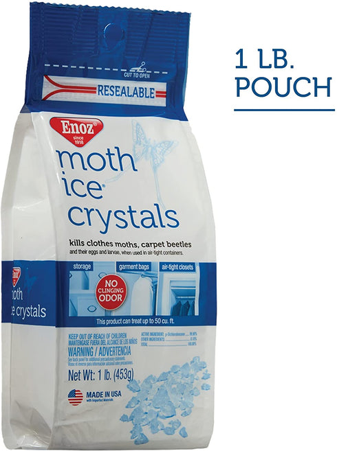 Enoz Moth Ice Crystals, Kills Clothes Moths and Carpet Beetles, No Clinging Odor, 16 Oz (Pack of 4)