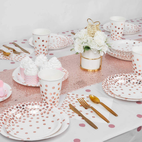 DECORLIFE Rose Gold Plates and Napkins Party Supplies Serves 24, Rose Gold Paper Plates, 12oz Cups Included, Complete Pack for Baby Shower, Graduation, Retirement, Birthday and Wedding, Total 192 PCS