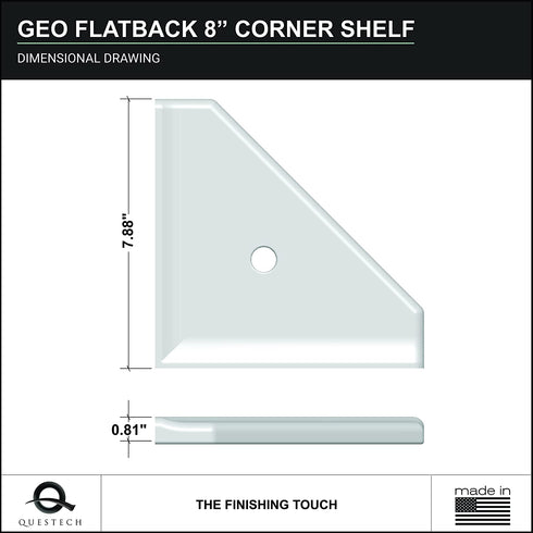 Questech Geo Flatback Bathroom Corner Shower Shelf, Wall Mounted, 8 Inches, Polished Bright White