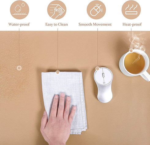 LOLLIDO Natural Cork & Leather Dual Sided Desk Pad, 36" x 17" Waterproof PU Leather Desk Writing Mat, Large Mouse Pad Desk Protector(Cork+Bronze)
