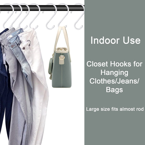 HiGift 16 Pack Bag Hooks for Closet Rod, Vinyl Coated 6 Inch Large S Hooks for Hanging Clothes, Non Slip Purse Hanger Hooks Heavy Duty for Hanging Purse, Handbag, Jeans, Belts, Towels, Plants - White