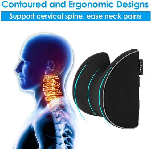 Feagar Car Seat Neck Pillow, Headrest Cushion for Neck Pain Relief&Cervical Support with 2 Adjustable Straps and Washable Cover,100% Pure Memory Foam and Ergonomic Design(Black Car Neck Pillow)