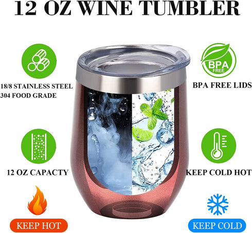 Funny Gifts for Women Wife Girlfriend Friends Teenage Girls-12 oz Wine Tumbler with Straws,Lids- Gifts for Mom Sister Her, Presents Ideas for Valentines Day,Xmas,Birthday,Dating,Anniversary