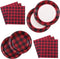 Aneco 98 Pieces Red and Black Plaid Party Supplies Party Tableware Paper Plates and Napkins for 24 Guests