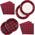 Aneco 98 Pieces Red and Black Plaid Party Supplies Party Tableware Paper Plates and Napkins for 24 Guests