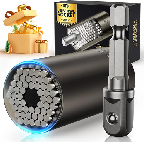 Universal Socket Tool Gift for Men, Super Grip Socket Set Fits Standard 1/4''-3/4'' with Multi-Function Power Drill Adapter, Christmas Stocking Stuffers for Men Him Dad Husband Boyfriend Her (Black*1)