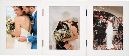 Golden State Art, 5x7 Triple Picture Frame Hinged Photo Frame Three Folding Wedding Frames Collage with Glass (5x7 Triple, White)