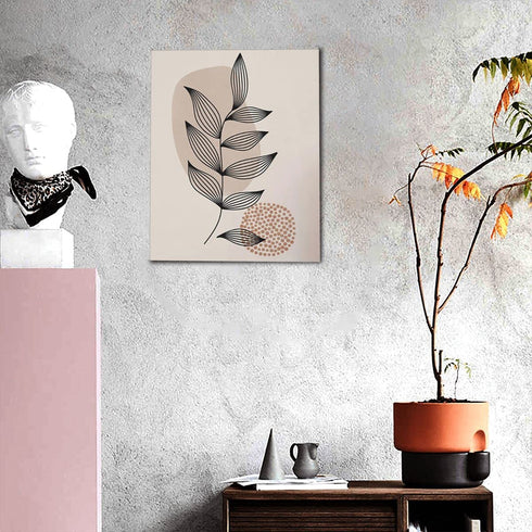Boho Canvas Wall Art Botanical Floral Plant Painting Abstract Minimalist Geometric Large Wooden Wall D©cor Mid Century Poster Framed Artwork for Living Room Bedroom Bathroom 20x16 inch