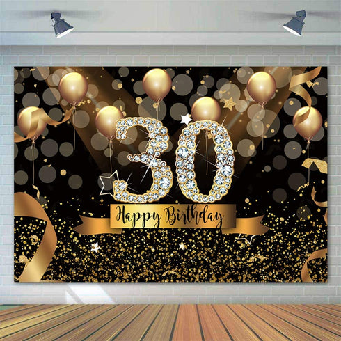 Sensfun Happy 30th Birthday Party Backdrop for Women Black Gold Balloons Sparkle Bokeh Dots Photography Background Fabulous Thirty Birthday Banner Cake Table Decoration Supplies Photo Backdrops 7x5ft