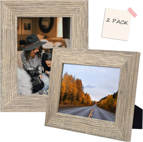 Golden State Art, 5x7 Picture Frame - Wide Molding - Wood Grain Style - Easel for Tabletop Display, Back Hangers for Wall Display - Great for Baby Pictures, Weddings, Portraits (2 Pack, Beige)