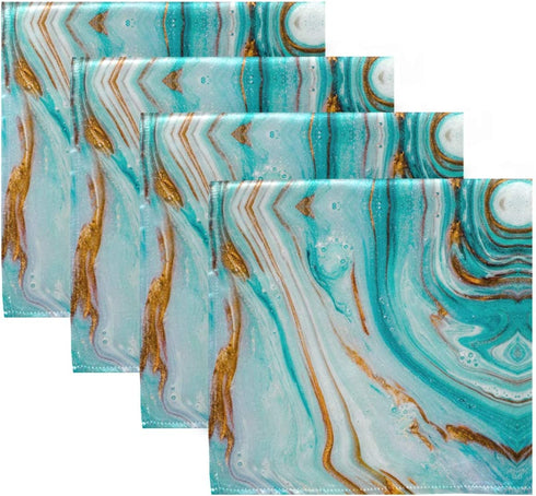 ALAZA Beautiful Juicy Turquoise Marble Cloth Napkins Dinner Napkins Set of 4,Reusable Table Napkins Washable Polyester Fabric for Cocktail Party Holiday Wedding Home Decorative