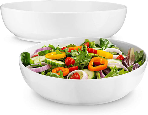 Kook Porcelain Serving Bowls, Wide & Shallow, Dishwasher & Microwave Safe, For Salads, Soups, Pastas and Party Snacks, 9.25 Inch, 72 Oz, White, Set of 2