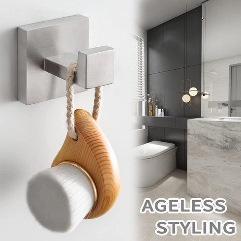 Bathroom Towel Hook 2 PCS, Angle Simple SUS304 Stainless Steel Bath Towel Holder, Square Robe Hook for Wall, Brushed Nickel