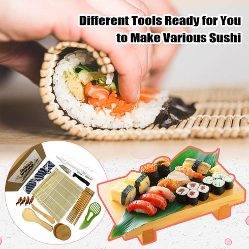 MOLAD 18 Pcs Sushi Making Kit For Beginners, Bamboo Sushi Mat, All In One Sushi Bazooka Maker with Bamboo Mats, Bamboo Chopsticks, Paddle, Sushi Knife, Chopsticks Holder, DIY Sushi Roller Machine