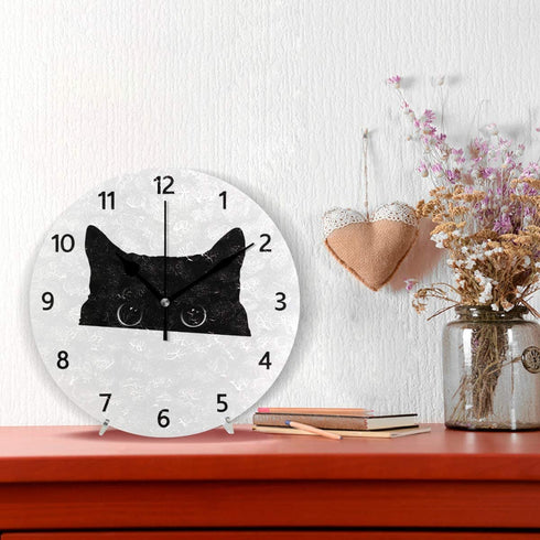 MERRYSUGAR Black Cat White Wall Clock Silent Non Ticking Digital Round Clock Desk Clock for Home Kitchen Office School Home Decor 9 Inch