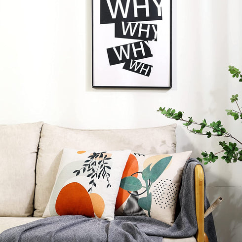 RoomTalks 2PCS Modern Boho Decorative Throw Pillow Covers 18x18 Aesthetic Abstract Art Bed Sofa Couch Square Accent Linen Pillow Cover Cute Plants Contemporary Scatter Cushion Cases, Terracotta
