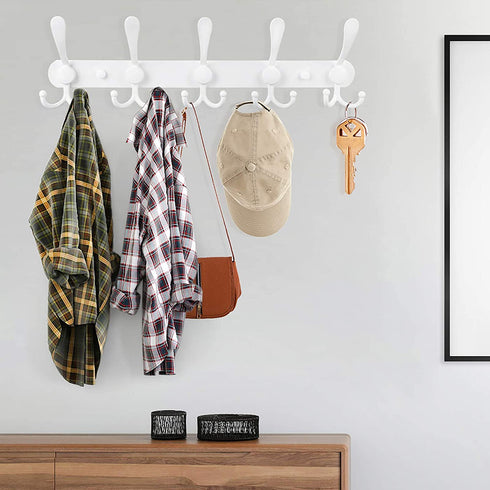 WHITGO Wall Mounted Coat Rack, 2 Packs 15 Hooks Stainless Steel Coat Hook Rail for Coat Hat Towel Purse Robes Entryway Bathroom Closet Room