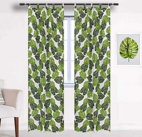 BROSHAN White and Green Curtains for Bedroom 1 Panel, Monstera Palm Leaf Window Curtain, Tropical Curtains &Drapes for Jungle Safari Kids Boys Girls Room Darkening Window Treatments, 78 inches Long