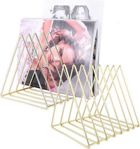Urban Deco Triangle Desk File Organizer Metal Magazine Rack 7 Section Magazine File holder for Desk Record stand Gold Desk Organizer Magazine Storage For Home (2 Pack)