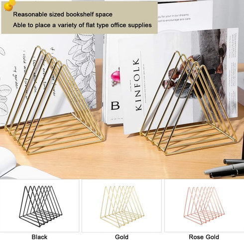 Urban Deco Triangle Desk File Organizer Metal Magazine Rack 7 Section Magazine File holder for Desk Record stand Gold Desk Organizer Magazine Storage For Home (2 Pack)