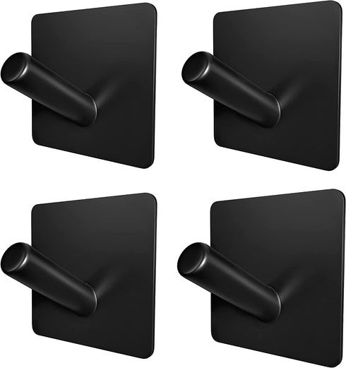 Adhesive Towel Hooks Wall Hooks for Hanging €“ Matte Black SUS304 Stainless Steel Waterproof with Strong Adhesive Tapes €“ 3M Hooks for Bathroom Bedroom Kitchen Closet Cabinet €“ 4 Pack