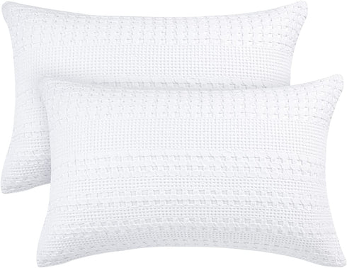 PHF 100% Cotton Waffle Pillowcases Standard Size, 2 Pack Soft Breathable Skin-Friendly Pillow Sham,Decorative Waffle Weave Pillow Case Covers, 20" X 26", No Filling, White