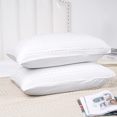 PHF 100% Cotton Waffle Pillowcases Standard Size, 2 Pack Soft Breathable Skin-Friendly Pillow Sham,Decorative Waffle Weave Pillow Case Covers, 20" X 26", No Filling, White