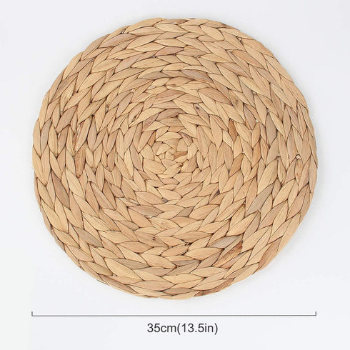 kilofly Natural Water Hyacinth Weave Placemat Round Braided Rattan Tablemats 13.5 inch x 4pc