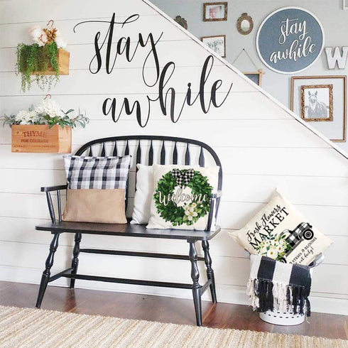 PANDICORN Modern Farmhouse Pillow Covers 18x18 Set of 4, Black Buffalo Plaid Check Home Love Heart Truck Wreath, Spring Decor Green Flower Floral, Welcome Throw Pillow Cases Outdoor Decorations