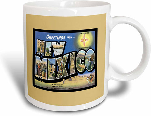 3dRose Greetings From New Mexico Scenic Postcard Reproduction Two Tone Mug, 11 oz, Red