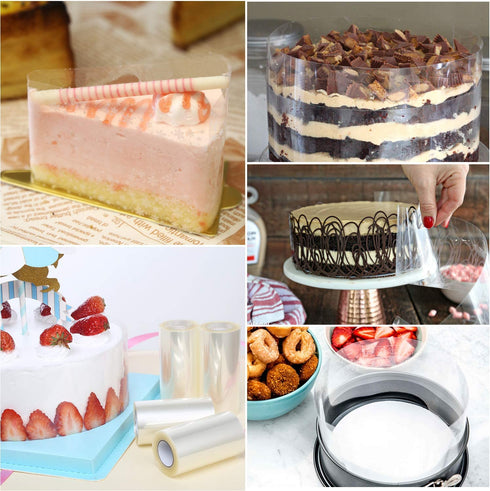4Pck Cake Collar 3.1 x 394 inch, Goowin Acetate Sheets, Clear Acetate Roll and Transparent Mousse Cake Rolls for Chocolate Mousse Baking, Cake Decorating and Keeping Cake Shape