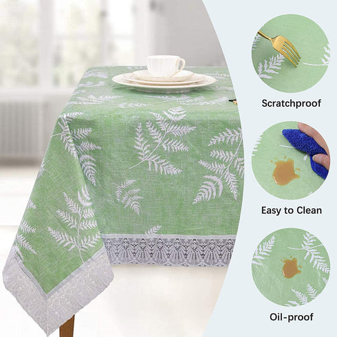 JUCFHY Vinyl Tablecloth with Flannel Backing,Vinyl Tablecloths for Rectangle Tables,Green Plastic Table Cloth for Camping Dining Party,PVC Picnic Table Cover(Green Fern,52x72 Inch)