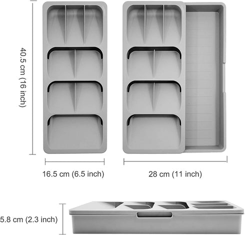 POTTIIS Kitchen DrawerStore Expandable Set?Expandable Plastic Kitchen Cabinet Drawer Storage Organizer Tray - for Storing Organizing Cutlery, Spoons, Cooking Utensils, Gadgets