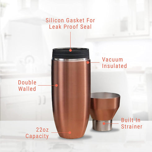 SNOWFOX Elegance Collection Double Wall Insulated Stainless Steel Cocktail Shaker, Black/Gold