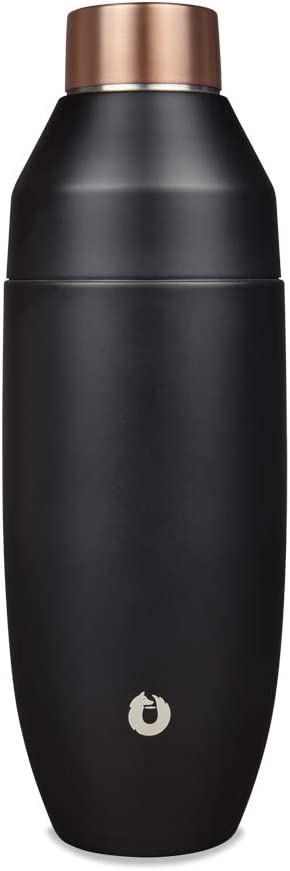 SNOWFOX Elegance Collection Double Wall Insulated Stainless Steel Cocktail Shaker, Black/Gold