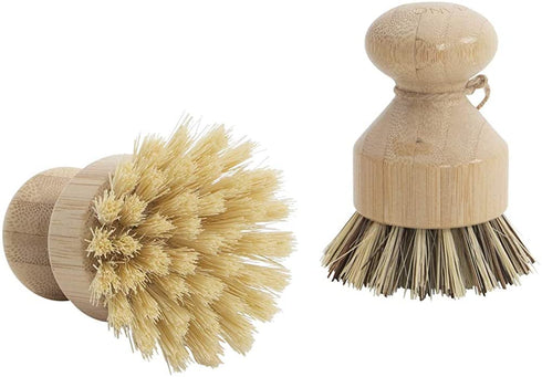 Zero Waste Dish Cleaning Starter Kit, Two Biodegradable Pot and Dish Brushes, Two Natural Loofah Sponges, Bamboo Soap Tray. Kitchen Set for Plates, Fruits, Vegetables, and Cast Iron Cookware