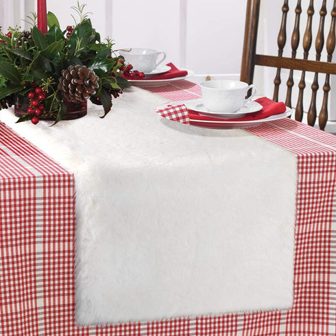 yuboo White Furry Table Runner, 15 x 72 Faux Fluffy Fur Fabric for Christmas/Holiday/Party Decoration, Bed/Dresser Top/Dinning Table/Shelf Decorations