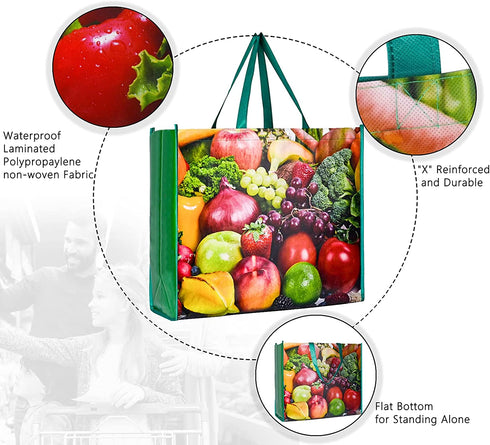 Kitchen Reusable Grocery Bags Set of 6 Heavy Duty Foldable Shopping Tote with 6 Pcs Mesh Produce Bags for Groceries Food Strong Durable Extra Large Bulk Fruit Vegetable Bag with Handles Easy to Clean