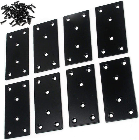 Geesatis 8 Pcs Flat Straight Corner Brace Bracket Connector 3.9 x 2 inch / 99 x 50mm Straight Support Shelf Bracket Corner Brackets, with Mounting Screws, Stainless Steel, Black