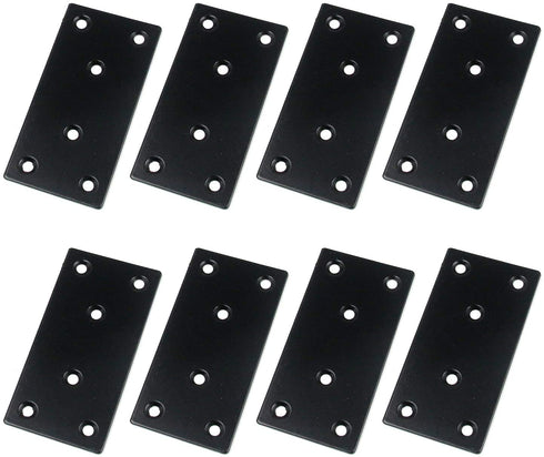 Geesatis 8 Pcs Flat Straight Corner Brace Bracket Connector 3.9 x 2 inch / 99 x 50mm Straight Support Shelf Bracket Corner Brackets, with Mounting Screws, Stainless Steel, Black